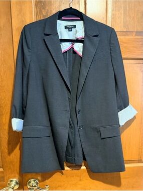 Ann Taylor Charcoal Grey Blazer with Pink Trim